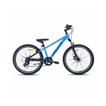 Blaues Mountainbike auf weißem Hintergrund.